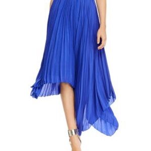 Alice + Olivia Electric Blue Pleated Asymmetrical Midi Skirt